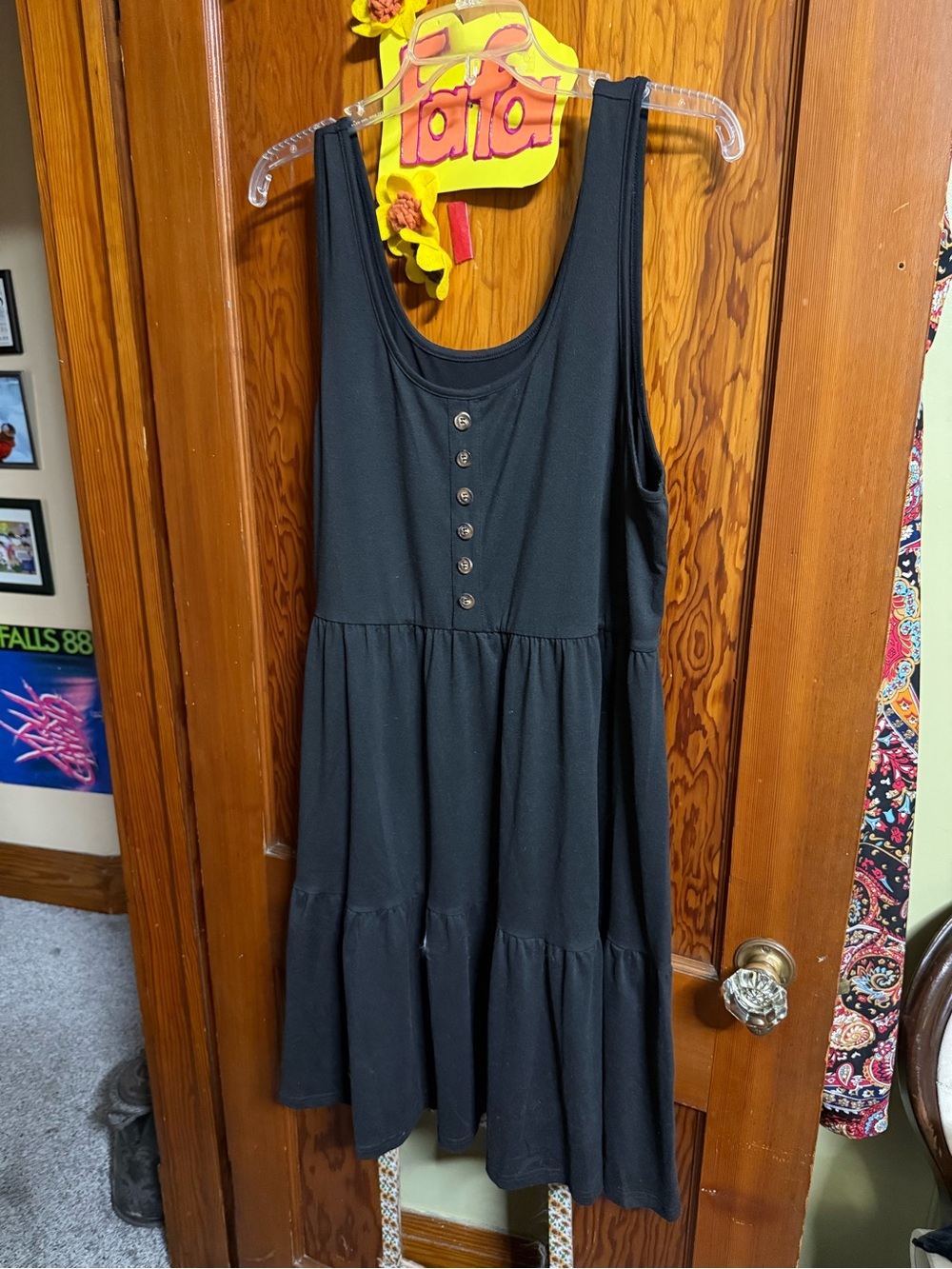Sleeveless Black Tiered Button-Front Dress